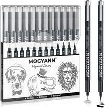 Mogyann Drawing Pens Black Art Pens for Drawing 12 Size Waterproof Ink P... - £12.02 GBP