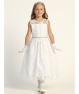 Girls White First Communion Dress w/ Embroidered Tulle &amp; Sequins (206) - $182.08