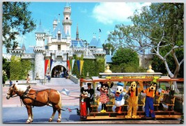 Disneyland Sleeping Beauty Castle Horse Drawn Streetcar Postcard Mickey Minnie - £6.40 GBP