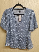 new look Short Sleeves Blue Floral Peplum top size 10uk Express Shipping - £18.31 GBP