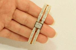 3.5Ct VVS1 Round Diamond Unique Bangle Bracelet 2 Row In 14k Yellow Gold Over - £133.67 GBP