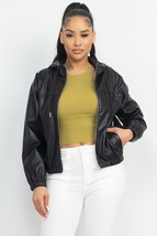 Women&#39;s Black Faux Leather Hoodie Jacket (S) - $40.10