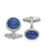 Men&#39;s Stainless Steel Polished Lapis Circle Cufflinks - $164.76 CAD