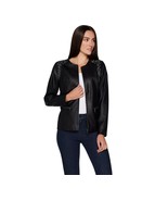 Belle by Kim Gravel Faux Leather Jacket with Embroidery in Black X-Large - £38.31 GBP
