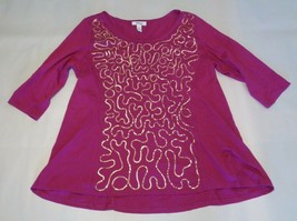 Style &amp; Co. Size 1X True Magenta Gold Sequin New Women&#39;s Top Blouse Shirt - £38.33 GBP