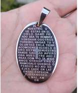 Unisex stainless steel oval pendant with Our Father / Dije ovalado de ac... - $284.31 MXN