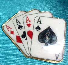 Magic Poker Lapel Pin Four 4 Aces Card Fan plated in gold Colorful Tie J... - £11.78 GBP