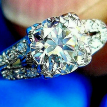 Earth mined Diamond Deco Engagement Ring Solid 14k White Gold Vintage Solitaire - $124,094.86 MXN