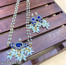 Indian Joharibazar Gold Plated Kundan Pendant Blue Necklace Earring Jewelry Set - £21.97 GBP