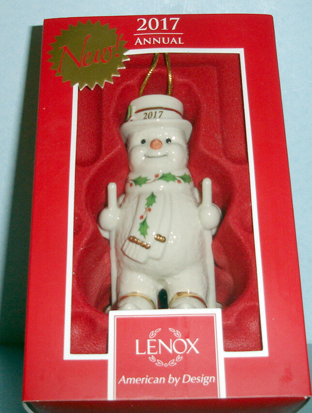 Primary image for Lenox Happy Holly Days Fresh Powder Snowman Skiing Ornament Christmas 2017 New