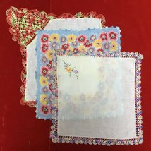 Set 3 Vintage Cotton Crocheted Floral Ladies Handkerchiefs Hankies Plus Bonus - £9.49 GBP