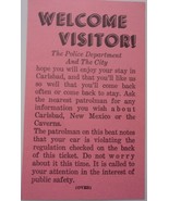 Vintage Welcome Visitor Information Card From Police Dept Carlsbad NM - £1.56 GBP