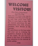 Vintage Welcome Visitor Information Card From Police Dept Carlsbad NM - $1.99