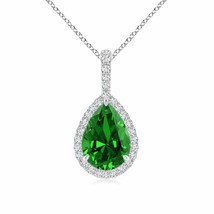 ANGARA Lab-Grown Emerald Pendant with Diamond Halo in 14K Gold (10x8mm,2.5 Ct) - £1,546.84 GBP