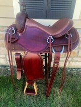 Western horse saddle 16&quot;, on ECO-leather colour brown drum dye finished. - £441.59 GBP