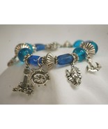 Costume Jewelry Blue Beaded Charm Bracelet w Anchor Ship Lighthouse Ship... - £15.47 GBP