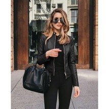 Streetwear Vintage Woman Leather Jacket Autumn Winter Pu Solid Long Sleeve Zippe - £65.67 GBP