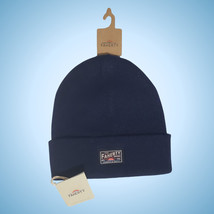 Faherty Beanie Wool Blend Core Logo Cuffed Patch Ribbed Knit Navy Blue One Size - £43.12 GBP