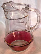 Ruby Flashed With Gold Bands Mid Century 8 Inch Pitcher - $14.99