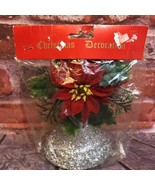 NOS Vtg Christmas Decoration Glitter Foam Silver Bell Poinsettia Craft S... - $13.61 CAD