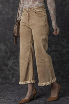 Light French Beige Acid Washed High Rise Cropped Wide Leg Jeans - $35.24