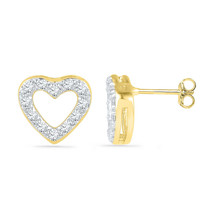 10kt Yellow Gold Womens Round Diamond Heart Earrings 1/8 Cttw - £184.24 GBP