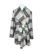 Tahari Coat Womens Large Neutral Plaid Shawl Collar Belted Jacket Wool B... - £47.88 GBP