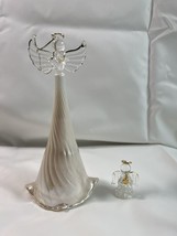 Glass Angel Christmas Ornament Pearl White And Gold trim 9”+Little Angle - $13.85