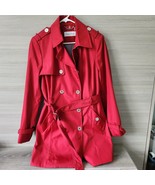 Calvin Klein Trench Coat Womens Medium Belted Long Sleeve Red Double Bre... - £29.61 GBP