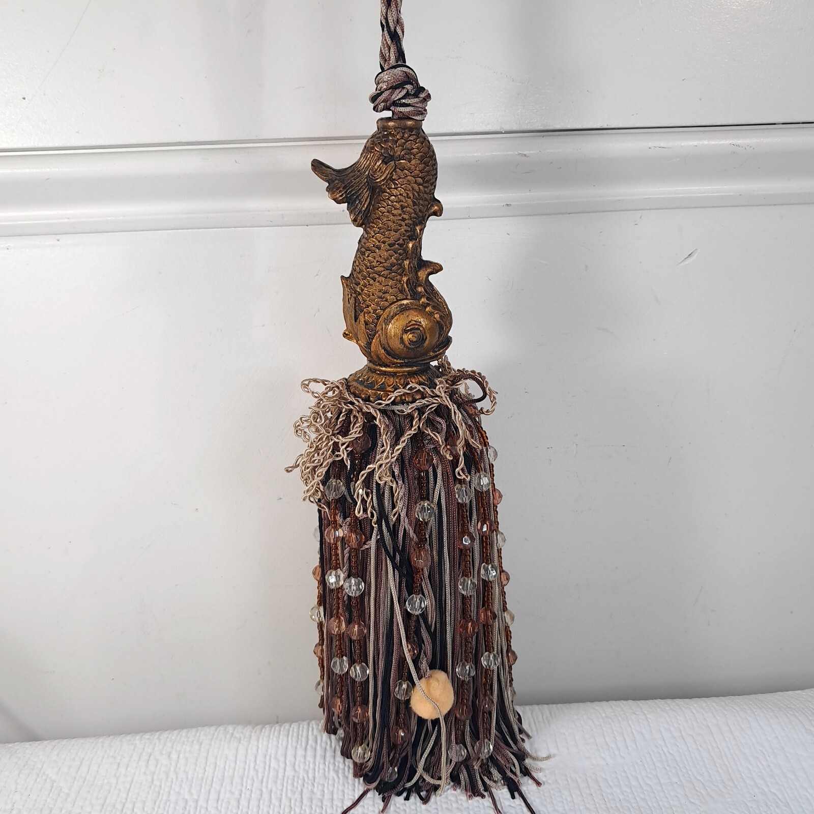 Fish Tassel Curtain Tieback Fan Pull Decor Pom Beads koi decorative bras... - $45.00