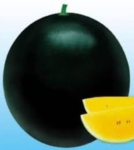 10 Hybrid Black Skin Round Shape Yellow Meat Seedless Watermelon Seeds - $85.98 MXN