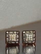 Vintage Silver-Tone Square Earrings Cubic Zirconia Pushback Geometric Design - £25.22 GBP