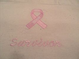 Breast Cancer Survivor Ribbon Tote Bag Natural Cotton Canvas 15&quot; H x 14.5&quot; W - £5.43 GBP