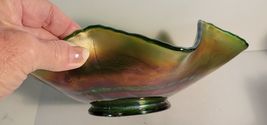 Fenton Bowl Heart & Vine Carnival Glass Green image 3