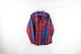 Vtg 70s Streetwear Mens XL Thrashed Heavyweight Flannel Button Shirt Plaid USA - £39.52 GBP