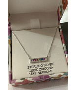 Rachel Zoe Cubic Zirconia Rainbow Bar Sterling Silver Necklace 16 Inch C... - $26.13