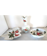 Lefton Cardinal Christmas 3 Piece Tree Shaped Dish, Bud Vase, Soap /Cand... - $37.40