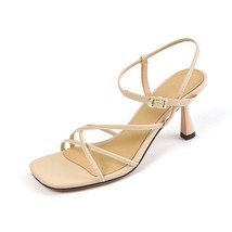 2023 Summer Women&#39;s Sandals Thin High Heeled Narrow Band Buckle Strap Shoes Dark - £76.62 GBP