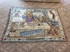 Boyds Bears &amp; Friends &quot;Sweetie Pies&quot; Holiday Tapestry Throw Blanket 51&quot;X... - £35.18 GBP