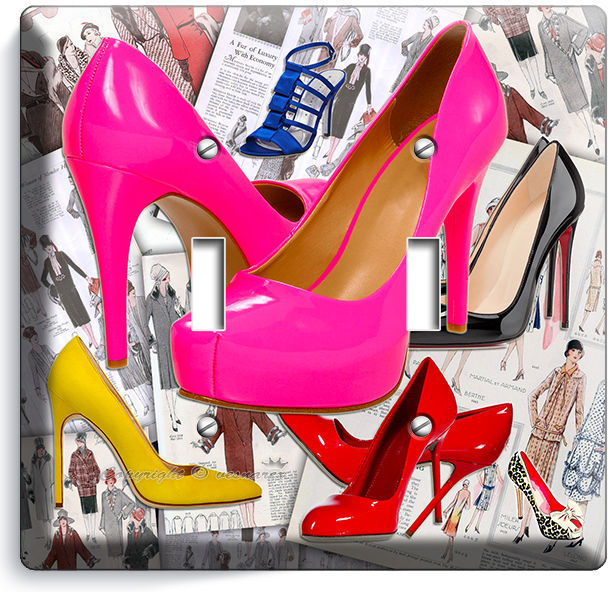 HOT PINK HIGH HEEL SEXY SHOES DOUBLE LIGHT SWITCH WALL PLATE BOUTIQUE ROOM DECOR