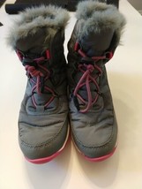 Sorel Whitney Short Lace Boot Waterproof Youth Size 7 Gray/Pink Faux Fur - £19.07 GBP