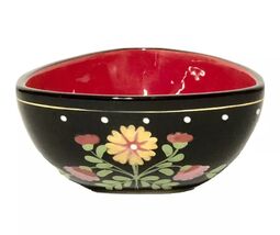 Hand Painted Living Art Gypsy Floral Triangle Bowl Dish Black Red Trinke... - $190.30 MXN