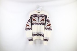 Vtg 60s 70s Streetwear Womens XL Reindeer Fair Isle Knit Crewneck Sweater USA - £55.35 GBP