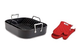 All-clad HA1 Hard Anodized Nonstick Roaster w/ Rack,13&quot; x 16&quot; and all-clad Mitts - £63.52 GBP