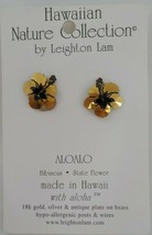 Leighton Lam 18K Gold CLIP-ON Earrings Hibiscus Flower Hawaiian Nature Collectn - $21.99