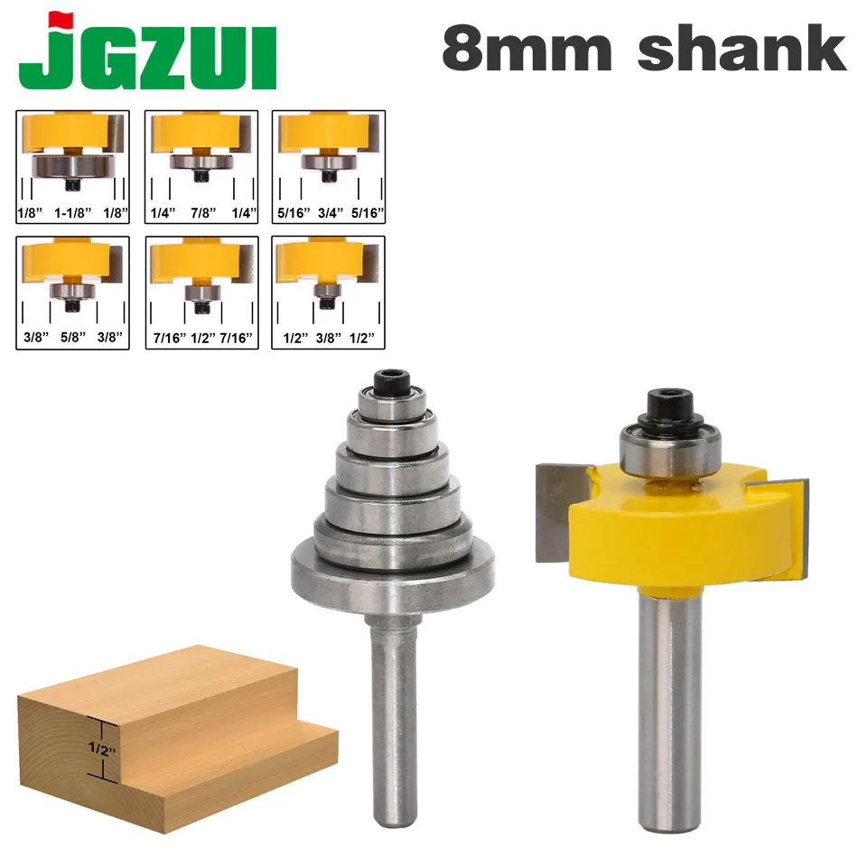 Rabbet Router Bit with 6 ings Set -1/2&quot;H - 8&quot; Shank wor cutter Tenon Cutter for  - £165.59 GBP