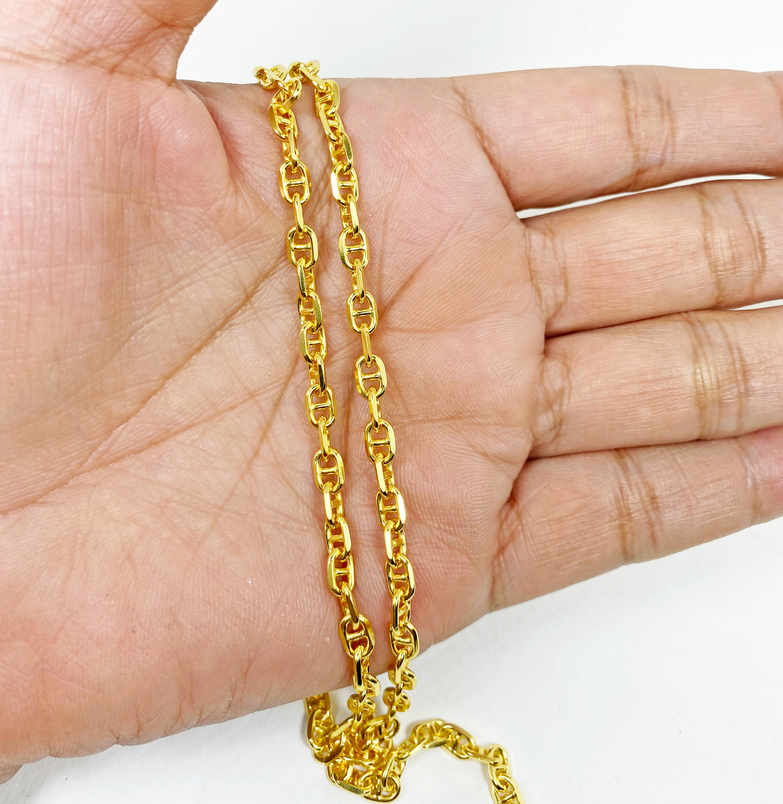 24 K Gold Plated Figure 8 Chain Necklace, 925 Silver Mariner Anchor Link Chain