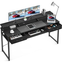 Computer Desk With Keyboard Tray, 63 Inch Office Desk With Drawers, Writing Desk - £201.42 GBP