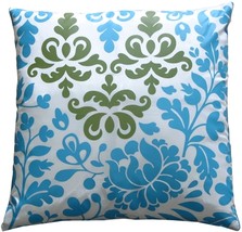 Bohemian Damask Blue, White and Olive Throw Pillow, with Polyfill Insert - £29.62 GBP