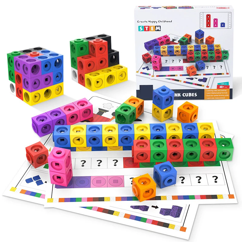 Rainbow Link Cubes Puzzle Montessori Math Toys 10 Colors Snap Blocks Stacking - £17.64 GBP+